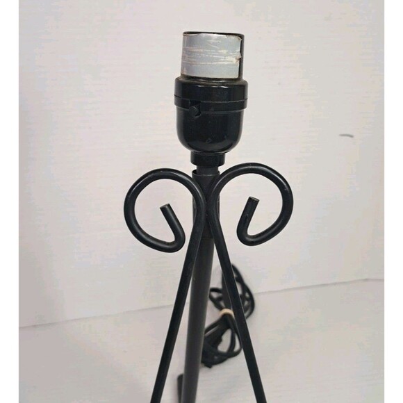 14" Black Wrought Iron Folding Lamp Display Stand Scroll Easel Holder Primitive - Picture 4 of 5